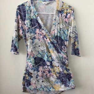 CAbi | Floral top | Faux wrap | Size L